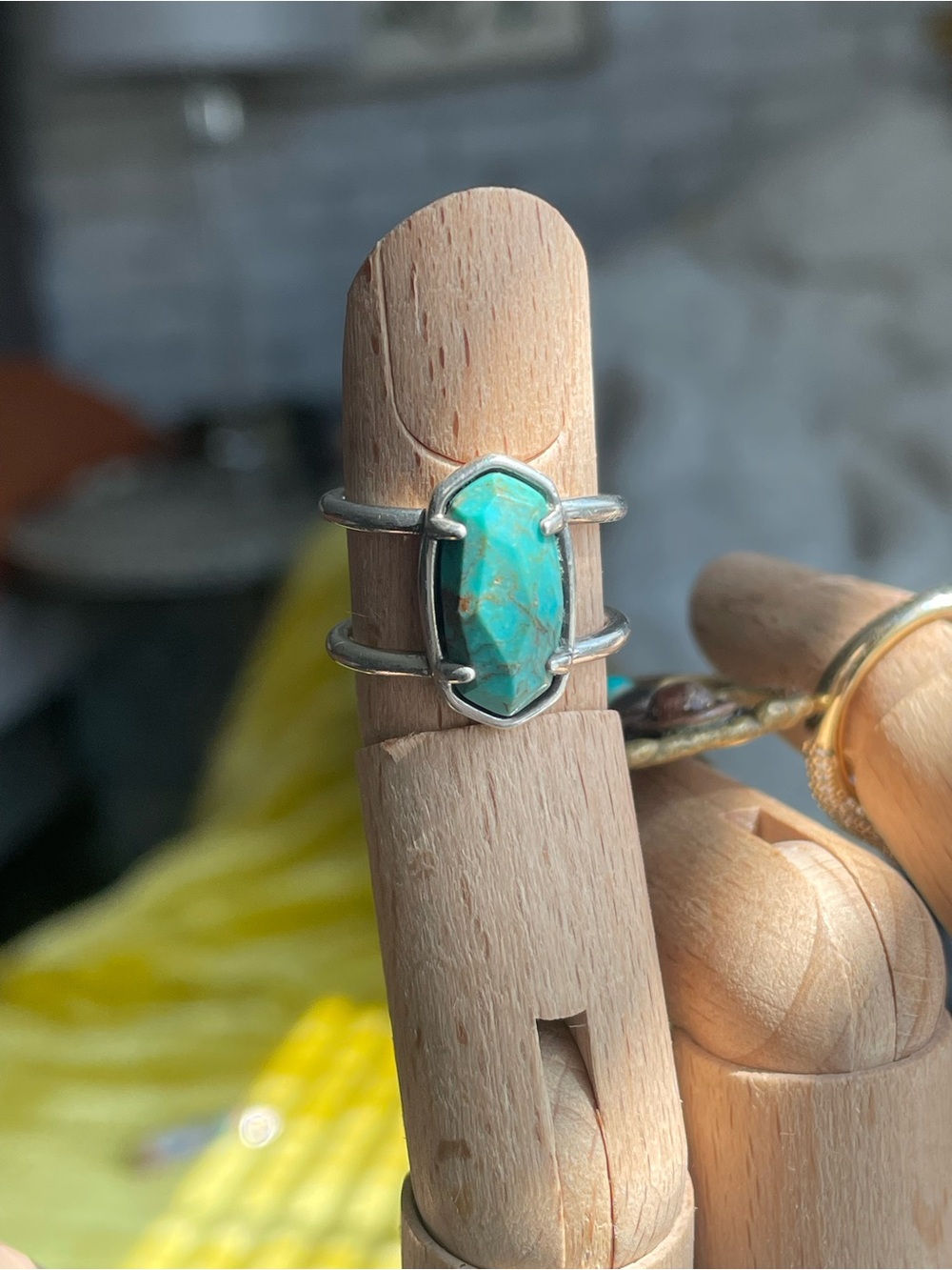 Silver turquoise gemstone ring size 5